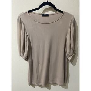 Tahari Top Womens Medium Brown Short Balloon Sleeve Soft Knit Casual Shirt